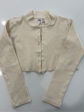 Princess Polly Cream Ribbed Cropped Button-Up Cardigan Size 4